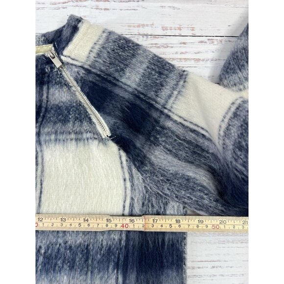 Abercrombie Fitch Soft AF XS Fuzzy Blue Plaid Sweater Zipper Shoulders Preppy - Picture 7 of 11